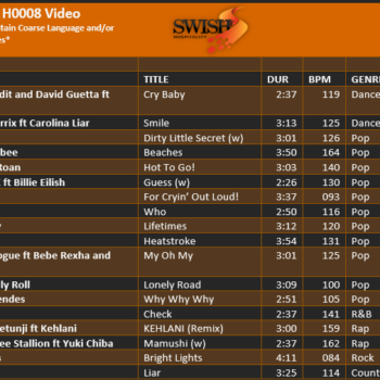 August 24 H0008 Video Track Listing