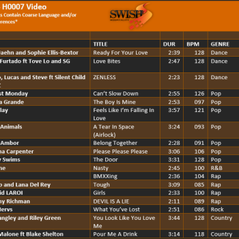 July 24 H0007 Video Track Listing
