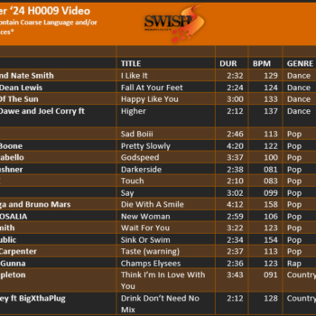 September 24 H0009 Video Track Listing
